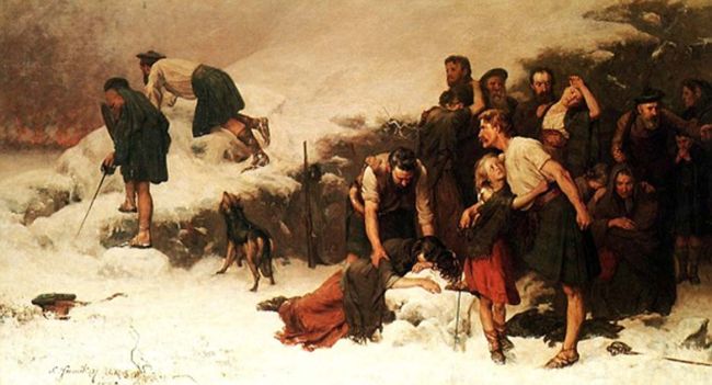 Un dipinto del massacro del Glen Coe, che si trova al centro visitatori.
