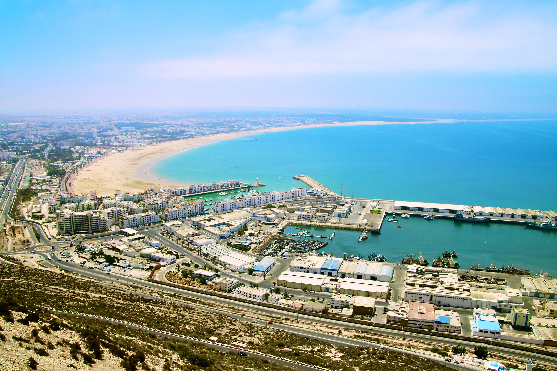 Vista sul porto di Agadir, Marocco.